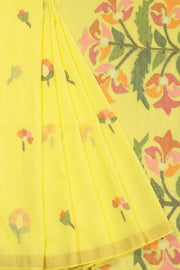 Yellow Handspun And Handwoven Jamdani Cotton Saree 10072200