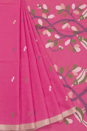 Pink Handspun And Handwoven Jamdani Cotton Saree 10072205