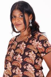 Brown Coffee Jahota Hand Block Cotton Kurti 10072353