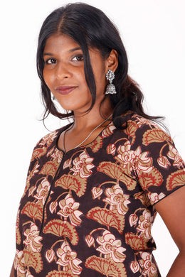 Brown Coffee Jahota Hand Block Cotton Kurti 10072353