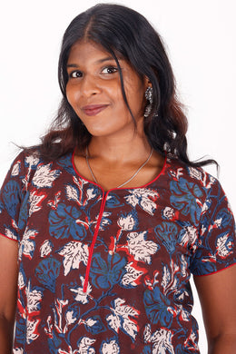  Deep Brown Jahota Hand Block Cotton Kurti 10072355