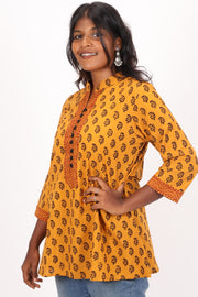 Marigold Yellow Bagh Printed Cotton Kurti 10072364