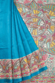 Blue Hand Painted Madhubani Tussar Silk Saree 10072736