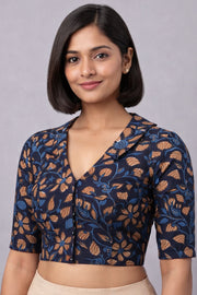 Blue Jahota Printed Cotton Blouse 10073337