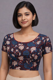 Maroon Jahota Printed Cotton Blouse 10073347