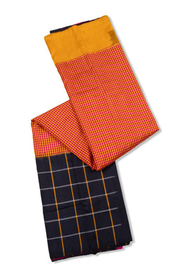 Black Handloom Pochampally Ikat Silk Saree 10073537