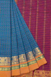 Blue Thousand Buttas Chettinad Cotton Saree 10073622