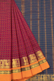 Tuscan Red Thousand Buttas Chettinad Cotton Saree 10073624