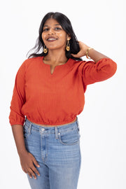  Red Handcrafted Stripes Cotton Crop Top 10073980