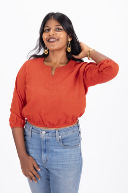  Red Handcrafted Stripes Cotton Crop Top 10073980