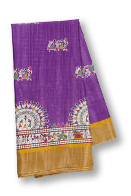 Purple Warli Tribal Printed Tussar Silk Saree 10074016