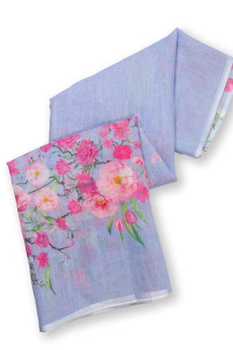 Blue Floral Printed Linen Saree 10074021