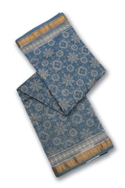 Blue Akola Dabu Printed Silk Cotton Saree 10074137