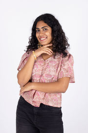 Pink Hand Block Printed Cotton Crop Top 10074291