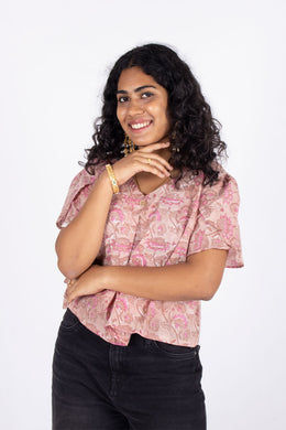 Pink Hand Block Printed Cotton Crop Top 10074291