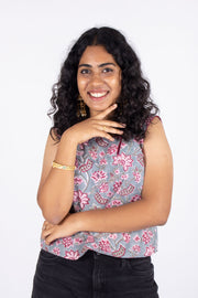 Blue Hand Block Printed Cotton Crop Top 10074296