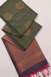Green Jute Weave Kanjivaram Vegan Silk Saree 10074648