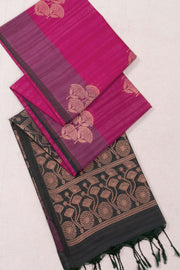 Magenta Jute Weave Kanjivaram Vegan Silk Saree 10074649