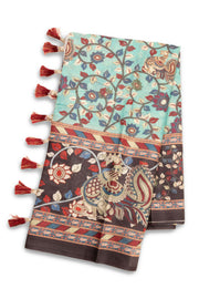 Blue Kalamkari Printed Malai Cotton Saree 10074676