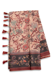 Brown Kalamkari Printed Malai Cotton Saree 10074678