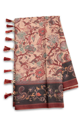 Brown Kalamkari Printed Malai Cotton Saree 10074678