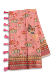 Pink Kalamkari Printed Malai Cotton Saree 10074680