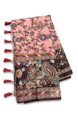 Pink Kalamkari Printed Malai Cotton Saree 10074681