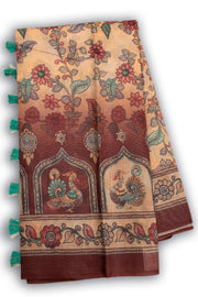 Beige Kalamkari Printed Malai Cotton Saree 10074684