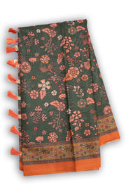 Green Kalamkari Printed Malai Cotton Saree 10074686