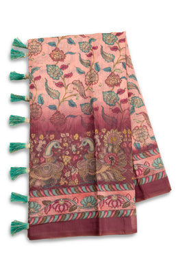 Pink Kalamkari Printed Malai Cotton Saree 10074687
