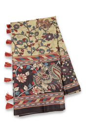 Green Kalamkari Printed Malai Cotton Saree 10074688