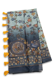 Blue Kalamkari Printed Malai Cotton Saree 10074690