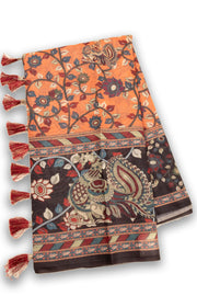 Orange Kalamkari Printed Malai Cotton Saree 10074693