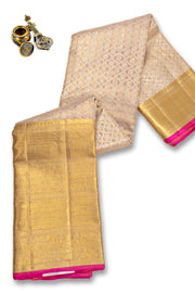 Cashmere Beige Monotone Bridal Kanjivaram Tissue Silk Saree 10074748