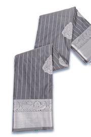 Grey Kanjivaram Vegan Silk Saree with Contrast Pallu 10074869