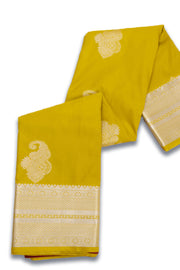 Yellow Kanjivaram Vegan Silk Saree with Contrast Pallu 10074874