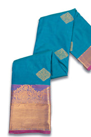 Blue Kanjivaram Vegan Silk Saree with Contrast Pallu 10074878
