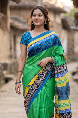 Multi Colour Printed Semi Tussar Silk Saree 10074899