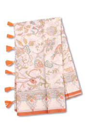 Cream Kalamkari Kantha Printed Malai Cotton Saree 10074903