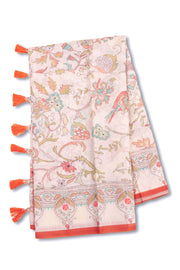 Cream Kalamkari Kantha Embroidery Printed Malai Cotton Saree 10074904