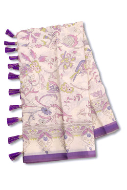 Cream Kalamkari Kantha Printed Malai Cotton Saree 10074905