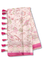 Cream Kalamkari Kantha Printed Malai Cotton Saree 10074906