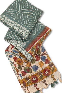 Green Kalamkari Printed Linen Saree 10074907