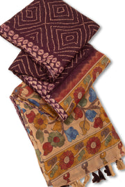 Purple Kalamkari Printed Linen Saree 10074909