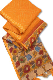 Yellow Kalamkari Printed Linen Saree 10074910