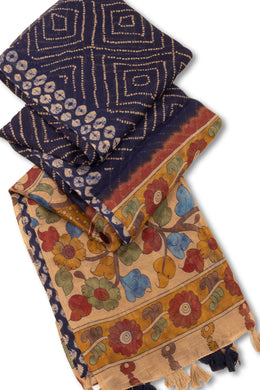 Blue Kalamkari Printed Linen Saree 10074911