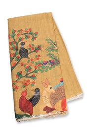 Yellow Printed Kalamkari Semi Tussar Silk 10074912