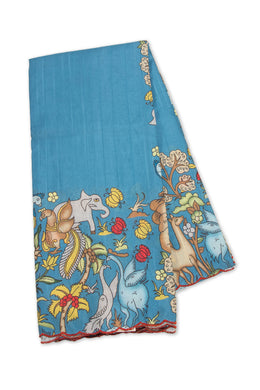 Blue Printed Kalamkari Semi Tussar Silk Saree 10074916