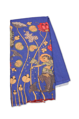 Purple Printed Kalamkari Semi Tussar Silk Saree 10074917