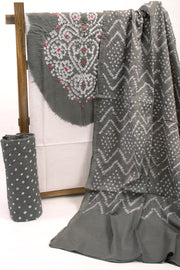 Grey Bandhani Mirror Work 3 Piece Salwar Suit Material 10075468